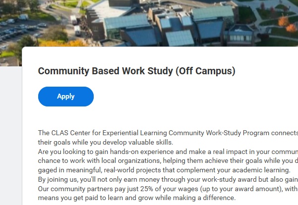 Community Based Work Study (Off Campus)